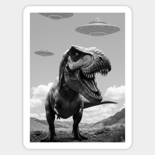 Funny T-Rex Selfie with UFOs Sticker